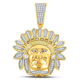 10kt Yellow Gold Mens Round Diamond Native American Chief Charm Pendant 1/3 Cttw