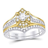 14kt Two-tone Gold Round Diamond Bridal Wedding Ring Band Set /8 Cttw