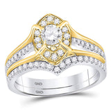 14kt Two-tone Gold Womens Round Diamond Bridal Wedding Engagement Ring Band Set 1.00 Cttw