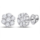 14kt White Gold Womens Round Diamond Flower Cluster Earrings 2 Cttw