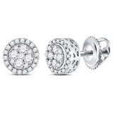 14kt White Gold Womens Round Diamond Cluster Stud Earrings 1/2 Cttw