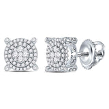 14kt White Gold Womens Round Diamond Circle Cluster Earrings 5/8 Cttw