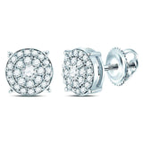 14kt White Gold Womens Round Diamond Concentric Circle Cluster Earrings 1/4 Cttw