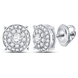 14kt White Gold Womens Round Diamond Concentric Circle Cluster Earrings 1/2 Cttw