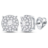 14kt White Gold Womens Round Diamond Cluster Stud Earrings 1 Cttw