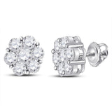 14kt White Gold Womens Round Diamond Flower Cluster Earrings 2-1/2 Cttw