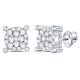 14kt White Gold Womens Round Diamond Corner Cluster Earrings 1/2 Cttw