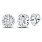 14kt White Gold Womens Round Diamond Flower Halo Cluster Earrings 1/4 Cttw