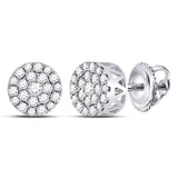 14kt White Gold Womens Round Diamond Flower Halo Cluster Earrings 1/2 Cttw