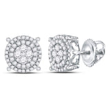 14kt White Gold Womens Round Diamond Circle Frame Cluster Earrings 1 Cttw