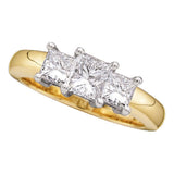 14kt Yellow Gold Princess Diamond 3-stone Bridal Wedding Engagement Ring 1 Cttw