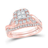 14kt Rose Gold Princess Diamond Halo Bridal Wedding Ring Band Set 1 Cttw