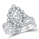 14kt White Gold Womens Marquise Diamond Bridal Wedding Engagement Ring Band Set 1.00 Cttw