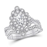 14kt White Gold Marquise Diamond Bridal Wedding Ring Band Set 1 Cttw