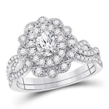 14kt White Gold Oval Diamond Twist Bridal Wedding Ring Band Set 1 Cttw