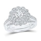 14kt White Gold Round Diamond Halo Bridal Wedding Ring Band Set 1-1/4 Cttw