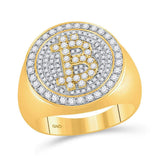 10kt Yellow Gold Mens Round Diamond Bitcoin Circle Cluster Ring 1 Cttw