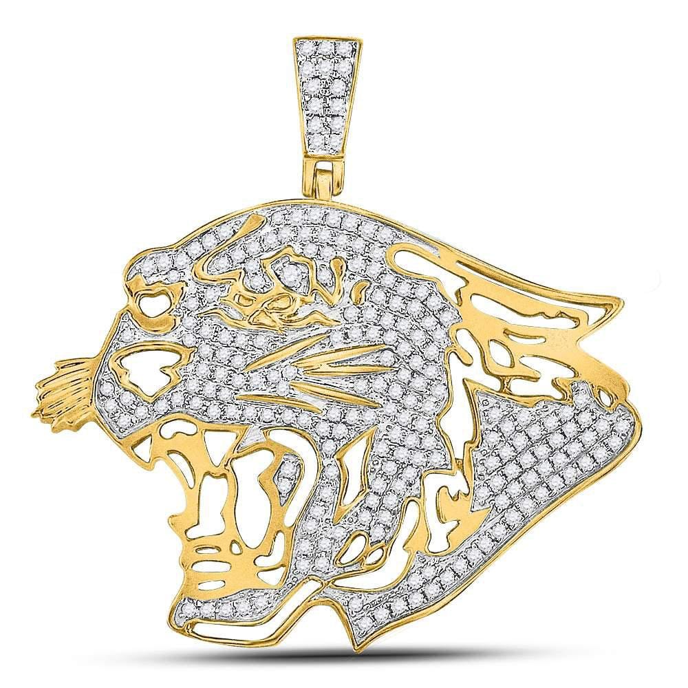 10kt Yellow Gold Mens Round Diamond Panther Head Charm Pendant 5/8 Cttw