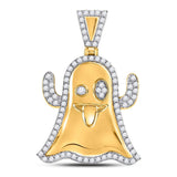 10kt Yellow Gold Mens Round Diamond Snapchat Ghost Charm Pendant 1 Cttw