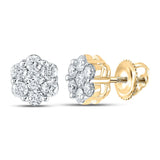 14kt Yellow Gold Womens Round Diamond Flower Cluster Earrings 7/8 Cttw