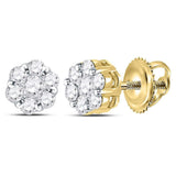 14kt Yellow Gold Womens Round Diamond Flower Cluster Earrings 3/4 Cttw