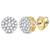14kt Yellow Gold Womens Round Diamond Concentric Circle Cluster Earrings 1/2 Cttw