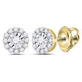 14kt Yellow Gold Womens Round Diamond Halo Earrings 1/2 Cttw