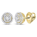 14kt Yellow Gold Womens Round Diamond Halo Earrings 1/4 Cttw