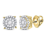 14kt Yellow Gold Womens Round Diamond Circle Frame Cluster Earrings 1/2 Cttw