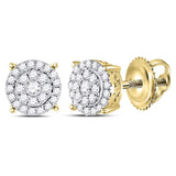 14kt Yellow Gold Womens Round Diamond Concentric Circle Cluster Earrings 1/3 Cttw