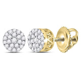 14kt Yellow Gold Womens Round Diamond Concentric Circle Cluster Earrings 1/4 Cttw