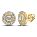 10kt Yellow Gold Womens Round Diamond Concentric Circle Cluster Earrings 1/6 Cttw