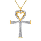 10kt Yellow Gold Womens Round Diamond Ankh Cross Heart Pendant 1/5 Cttw