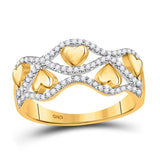 10kt Yellow Gold Womens Round Diamond Heart Band Ring 1/5 Cttw