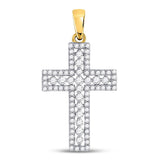14kt Yellow Gold Womens Round Diamond Cross Faith Pendant 1/2 Cttw
