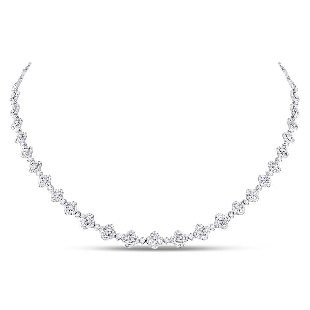 14kt White Gold Womens Round Diamond Clover Cocktail Necklace 3-1/2 Cttw