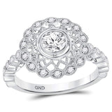 14kt White Gold Round Diamond Solitaire Milgrain Bridal Wedding Engagement Ring 1/2 Cttw