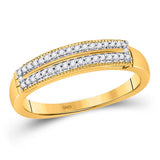 10kt Yellow Gold Womens Round Diamond Double Row Band Ring 1/10 Cttw