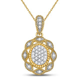 10kt Yellow Gold Womens Round Diamond Oval Cluster Pendant 1/10 Cttw