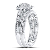 10kt White Gold Round Diamond Milgrain Bridal Wedding Ring Set 1/3 Cttw