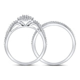 10kt White Gold Round Diamond Milgrain Bridal Wedding Ring Set 1/3 Cttw