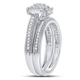 10kt White Gold Round Diamond Oval Bridal Wedding Ring Band Set 1/3 Cttw