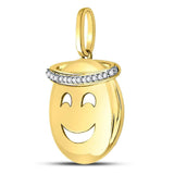 10kt Yellow Gold Womens Round Diamond Smiley Face Halo Emoji Pendant 1/20 Cttw