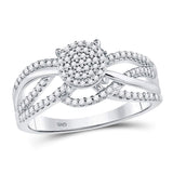 10kt White Gold Womens Round Diamond Woven Strand Cluster Ring 1/3 Cttw
