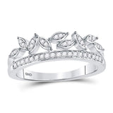 10kt White Gold Womens Round Diamond Floral Leaf Fashion Band Ring 1/6 Cttw