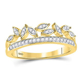 10kt Yellow Gold Womens Round Diamond Floral Leaf Fashion Band Ring 1/6 Cttw