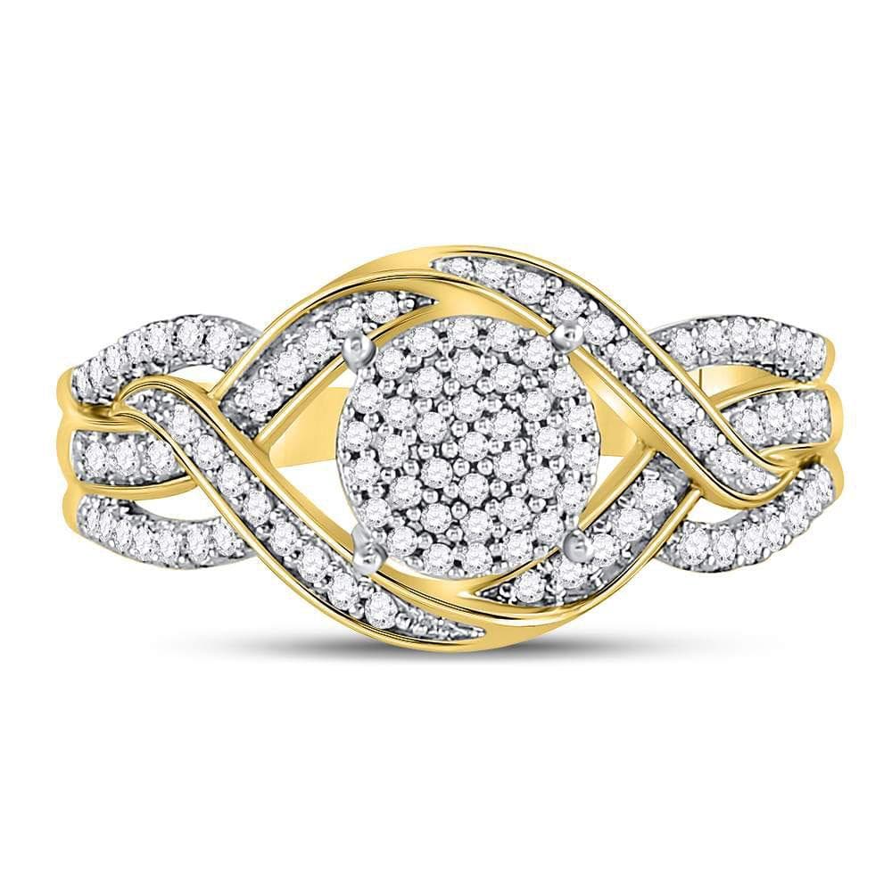 10kt Yellow Gold Womens Round Diamond Circle Cluster Twist Ring 1/4 Cttw