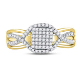 10kt Yellow Gold Womens Round Diamond Rectangle Twist Cluster Ring 1/4 Cttw