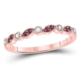 10kt Rose Gold Womens Round Ruby Diamond Marquise Dot Stackable Band Ring 1/8 Cttw