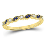 10kt Yellow Gold Womens Round Blue Sapphire Diamond Stackable Band Ring 1/10 Cttw